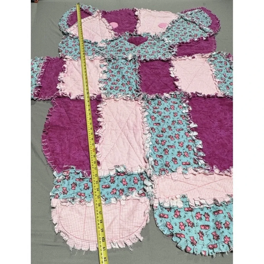 Handmade Pig Baby Blanket Lot w Douglas Pig Plush Pink Teal Rag Quilt